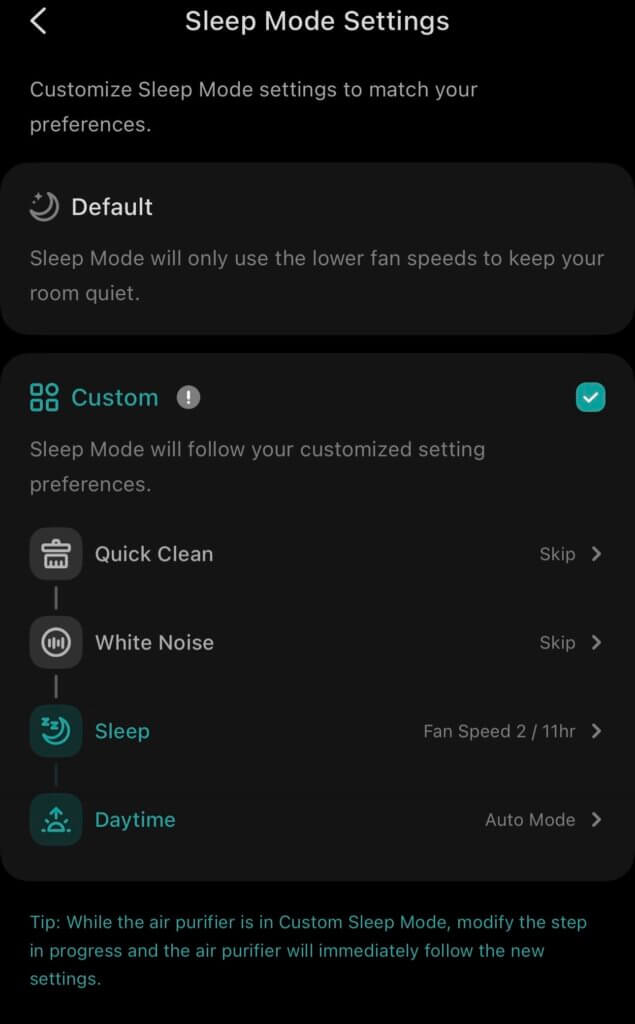 Veysnc app setting to sleep mode